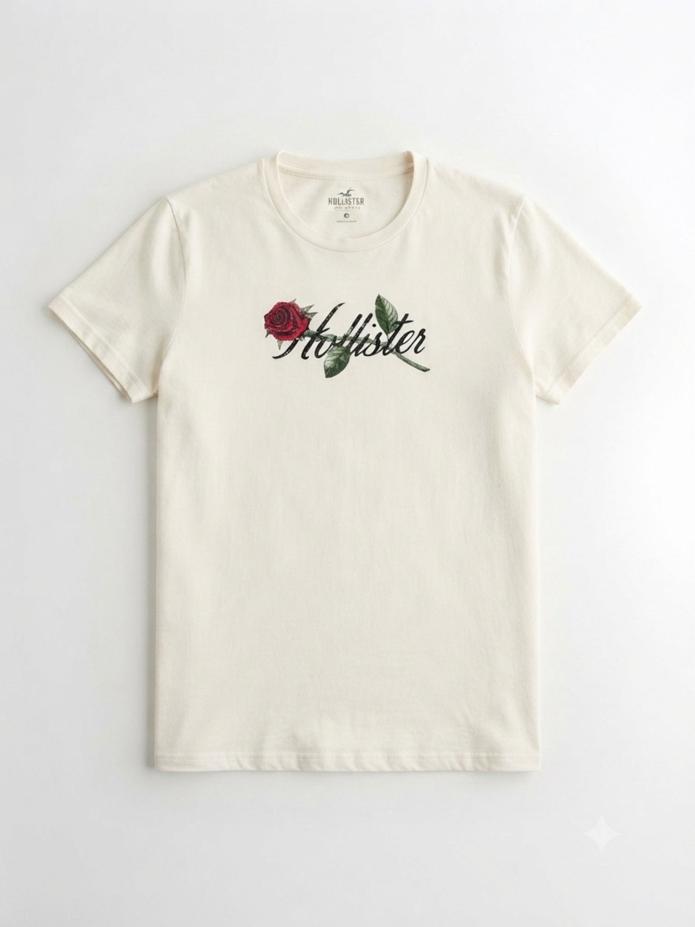 Hollister Men’s White T-Shirt XS Rose Floral Logo Graphic Tee 100% Cotton